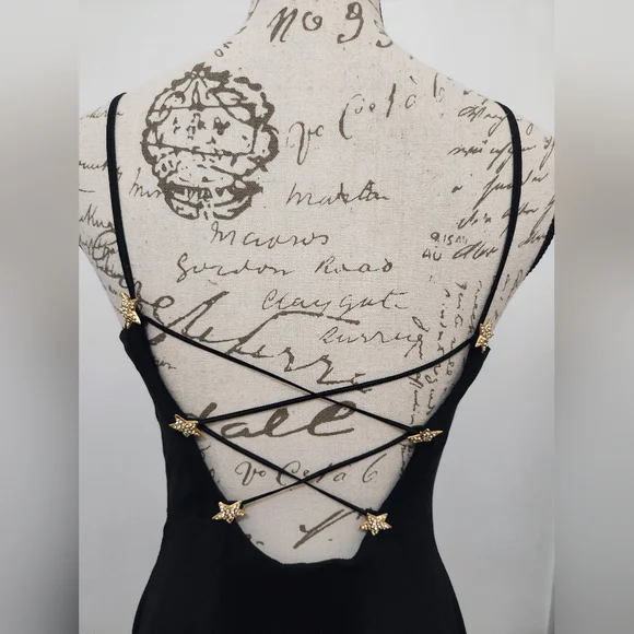 Vintage Kathryn Conover Black Dress. Featuring Strappy Star Back. Size 4. - Picture 5 of 6